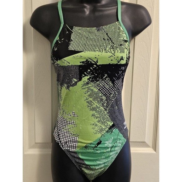 Speedo Endurance+ Womens Size 30 (4) Green Black One Piece Bathing Swimsuit - Picture 1 of 13